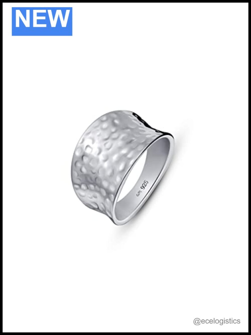 925 Sterling Silver Hammered Ring Statement Wide Textured Band Size 10.5